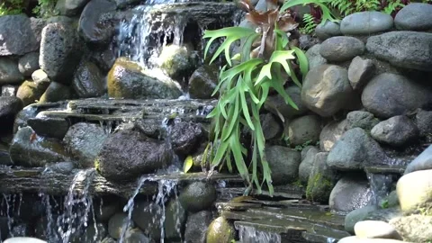 Water flows between rocks in the garden Stock Footage 280968672
