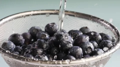 Water flows on blueberry Stock Footage 84975819