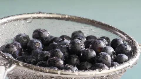 Water flows on blueberry Stockbeeldmateriaal 84975979