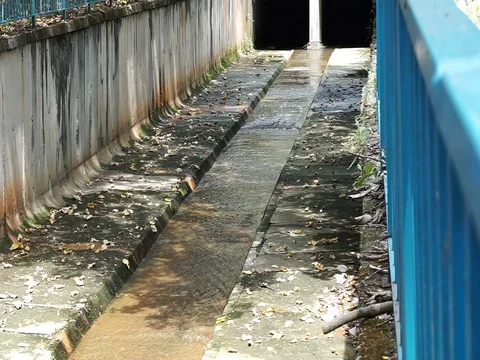 Water flows in the concrete river. Stock Footage 88029399