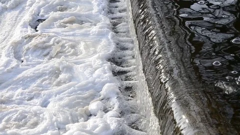 Water flows down cascade waterfall Stock-Footage 84906812