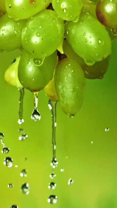 Water flows down from green grapes. Filmed on a high-speed camera at 1000 fps Stock Footage 335371938