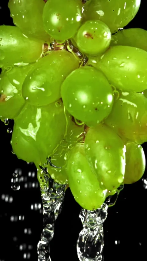 Water flows down from green grapes. Filmed on a high-speed camera at 1000 fps Stock Footage 335376238