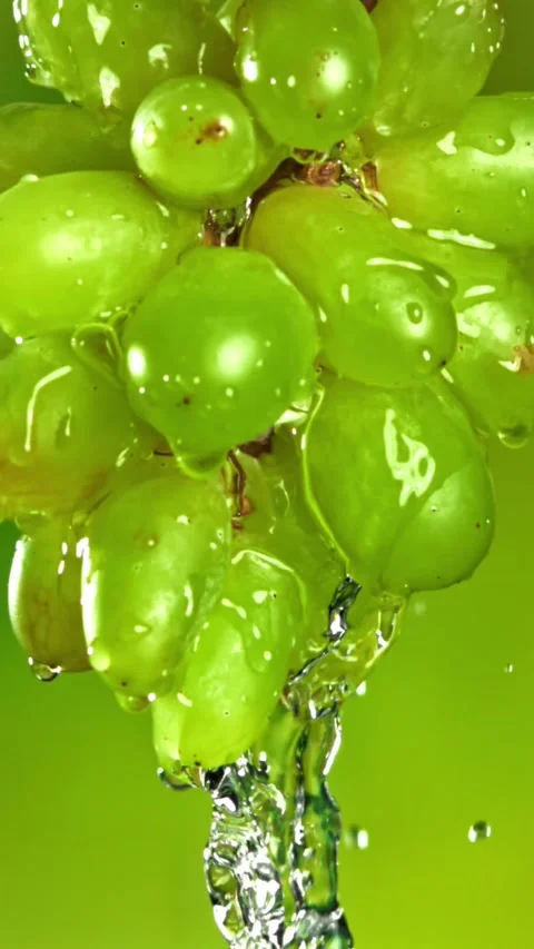 Water flows down from green grapes. Filmed on a high-speed camera at 1000 fps Stock Footage 335377180