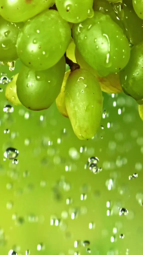 Water flows down from green grapes. Filmed on a high-speed camera at 1000 fps Stock Footage 335378026