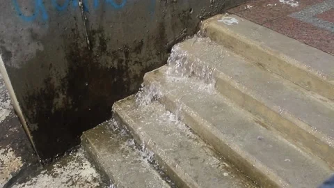 Water Flows Down The Stairs Stock Footage 160982659
