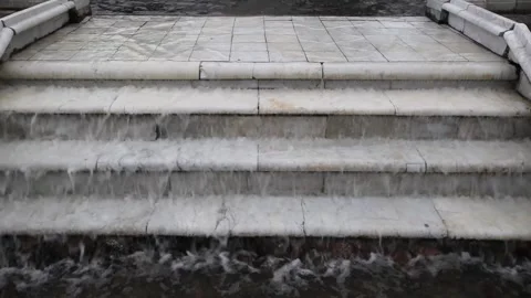 Water flows down the steps Stock Footage 154532278