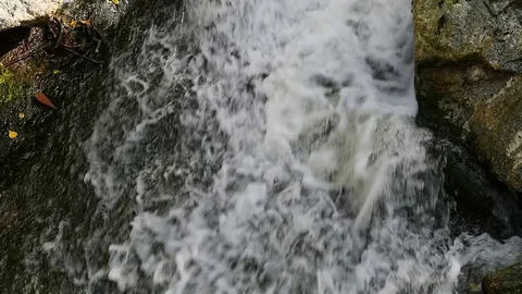 Water flows down stream Stock Footage