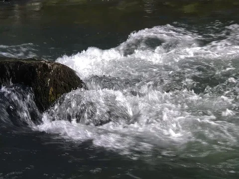 Water flows fast in the river with rocks Stock Footage 81064199