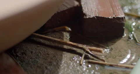 Water flows from the hose caused by ineffective clamping.Water drips. Stock Footage 316109978