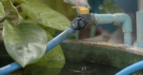 Water flows from the hose caused by ineffective clamping. Stock Footage 316110113