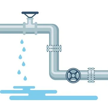 Water flows from iron pipe. Pipe with water drops. Stock Illustration