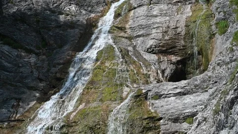 Water flows over mossy rocks in the mountains (slow motion) Stock-Footage 219644840
