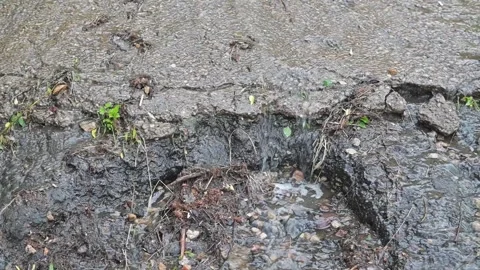 Water flows over a muddy surface as footprints appear in the soft ground. Stock Footage 339024412