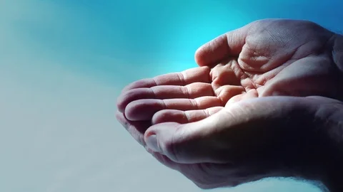 Water flows into palms of the hand Stock Footage 83842925