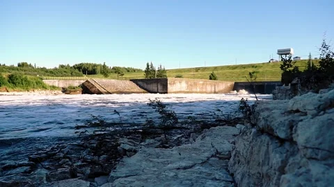 The water flows in a rapid stream at the outlet of the reservoir Stock Footage 307224585