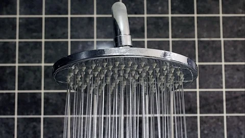 Water flows from the shower, close-up, modified version with painting. Stock Footage 91322661