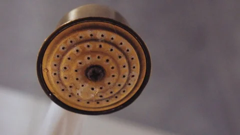 Water Flows From The Shower, Close-Up.Shower Head, Water Flowing, Steam Rising Stock Footage 102720273