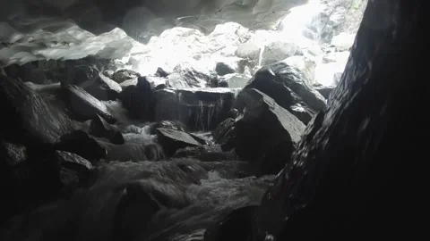 Water flows on the small rocks under snow. Ural mountains Stock Footage 269573019