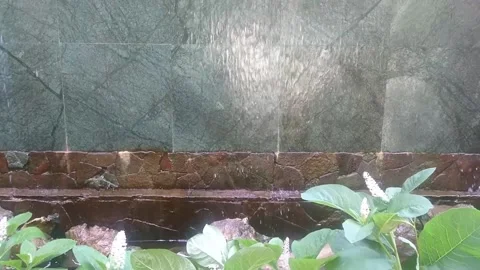 Water flows from a stone along the wall of a building Stock Footage 168079117