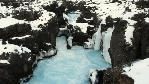 Water flows through winter Icelandic landscape Video stock 112046430