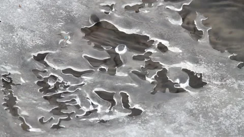 Water flows under the openwork surface of the ice Stock Footage 143960171