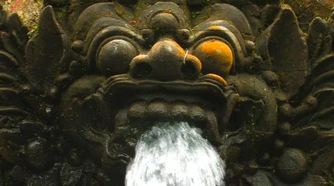 Water fountain GARUDA Face Spouting Gushing Scared Pool Tropical Cool, Bali. Stock Footage