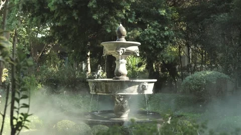 Water fountain with lion head scripture as the decoration. Stock Footage 276202609