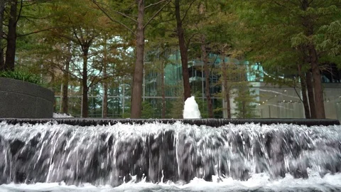 Water fountain in office park Stock Footage
