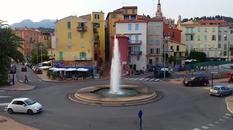 Water Fountain in Roundabout Stock Footage