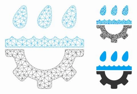 Water Gear Drops Vector Mesh Network Model and Triangle Mosaic Icon Stock Illustration