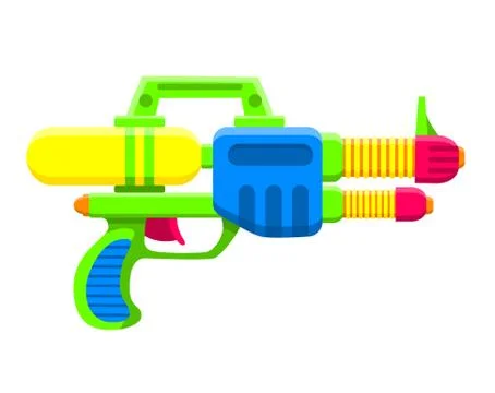 Water gun. Bright multi-colored children s toy. Isolated object. Flat vector Stock Illustration