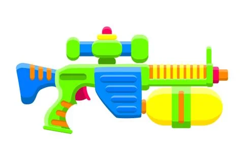 Water gun. Bright multi-colored childrens toy. Isolated object. Flat vector Stock Illustration