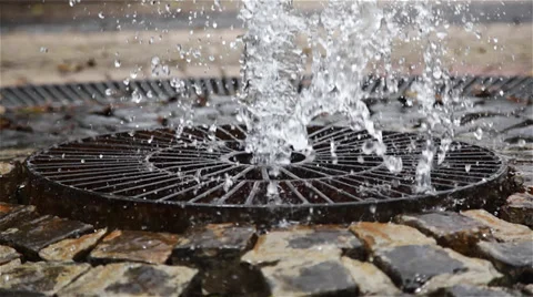 Water Gushing From Manhole Stock Footage 39113692