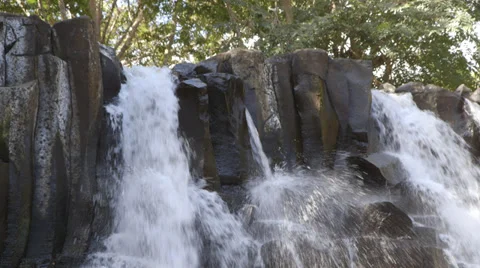 Water gushing over Basalt rocks Stock Footage 32188333