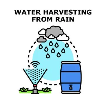Water harvesting from rain reusing for irrigation Stock Illustration