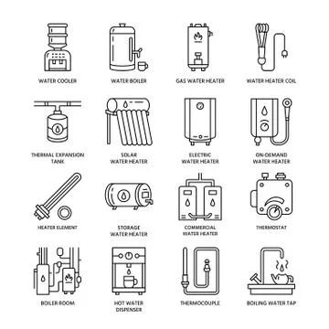 Water heater, boiler, thermostat, electric, gas, solar heaters and other house Stock Illustration