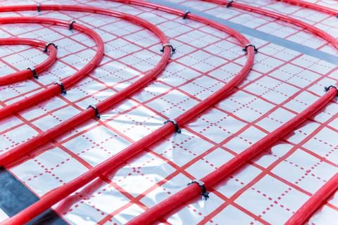 Water heating system and underfloor heating system 库存照片