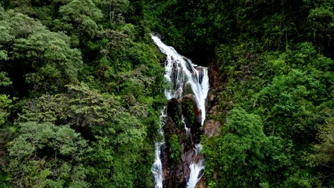 Water of a high waterfall is falling down, moving backwards Stock Footage 234955738