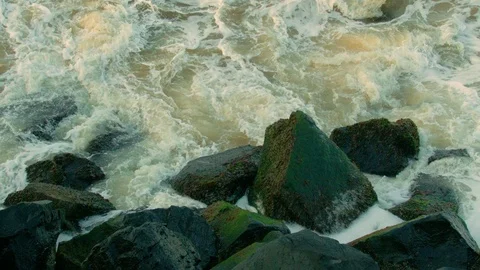 Water hitting rocks Stock Footage 86467759