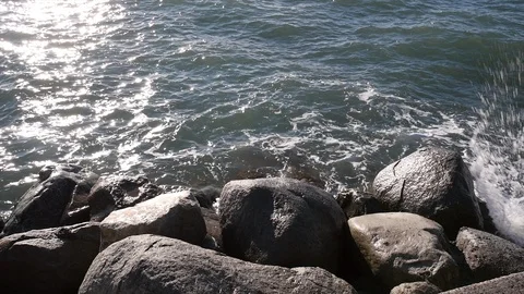 Water hitting rocks slow motion with waves shot in high resolution Stock Footage 87838305