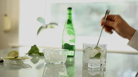 Water with ice and mint leaves. close-up Stock Footage 62552245