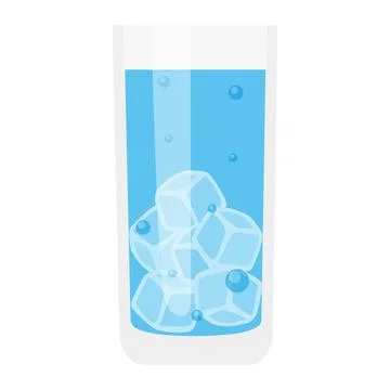 Water with ice cubes and bubbles flat cartoon illustration Stock Illustration