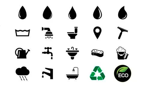 Water icon set flat style black on white background Stock Illustration