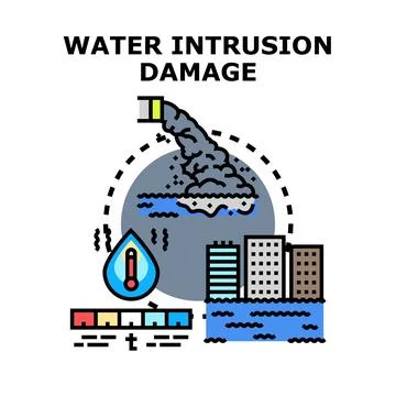Water intrusion damage causing environmental pollution and flooding Stock Illustration