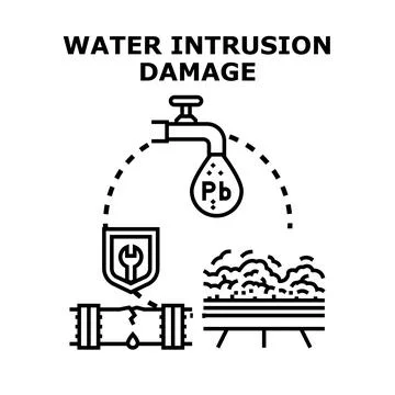 Water intrusion damage causing lead contamination and structural problems Stock Illustration