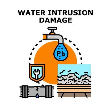 Water intrusion damage causing lead contamination and structural problems Stock Illustration