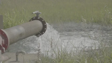 Water irrigation from a large pipe into a marsh 库存影片 251841788