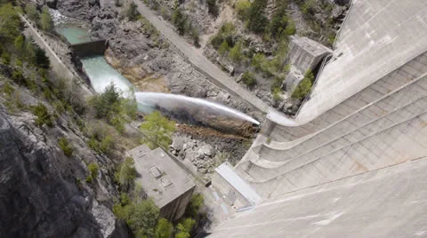 Water jet from a dam Stock Footage 23508197