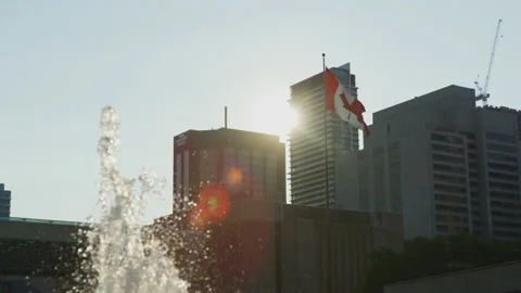 Water jets in a square in Toronto Stock Footage 217971949
